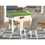 3-Pc Dinette Set, Drop Leaves Dining Table, 2 Dining Chairs, Smoke Kitchen Chairs Seat, Rubber Wood Legs, Linen White