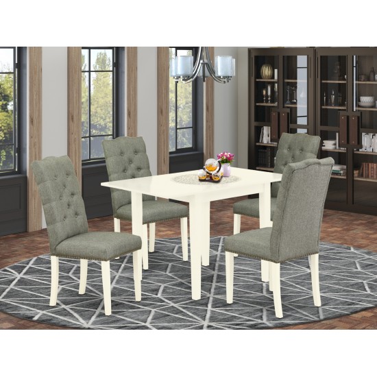 5Pc Dinette Set- 4 Parson Dining Chairs, Drops Leaf Table Solid Wood Structure -High Back & Linen White Finish