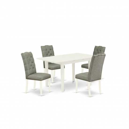 5Pc Kitchen Dining Set, Nail Head Chairs, Butterfly Leaf Table, Linen White