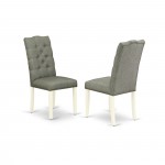 3Pc Dining Kitchen Set, Kitchen Table, 2 Chairs, Smoke Parson Chair Seat, Rubber Wood Legs, Linen White