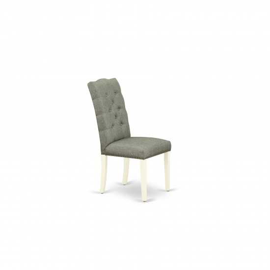 3Pc Dining Kitchen Set, Kitchen Table, 2 Chairs, Smoke Parson Chair Seat, Rubber Wood Legs, Linen White