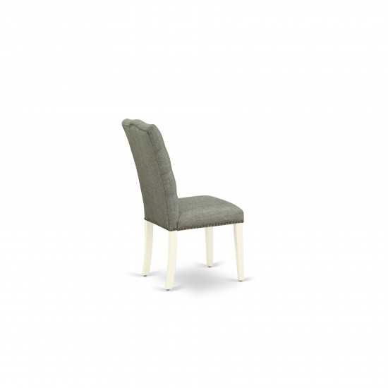 3Pc Dining Kitchen Set, Kitchen Table, 2 Chairs, Smoke Parson Chair Seat, Rubber Wood Legs, Linen White