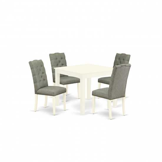 5Pc Kitchen Set4 Parson Chair, Dining Table Solid Wood Frame High Back & Linen White Finish