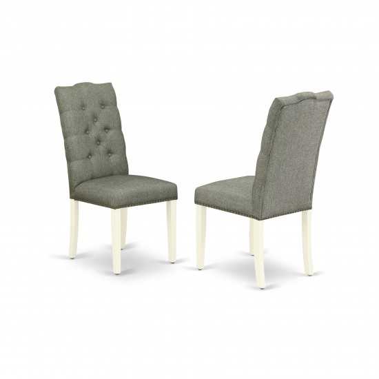 3-Pc Kitchen Dinette Set, Round Kitchen Table, 2 Parson Chairs, Smoke Parson Dining Chairs Seat, Rubber Wood Legs, Linen Whit