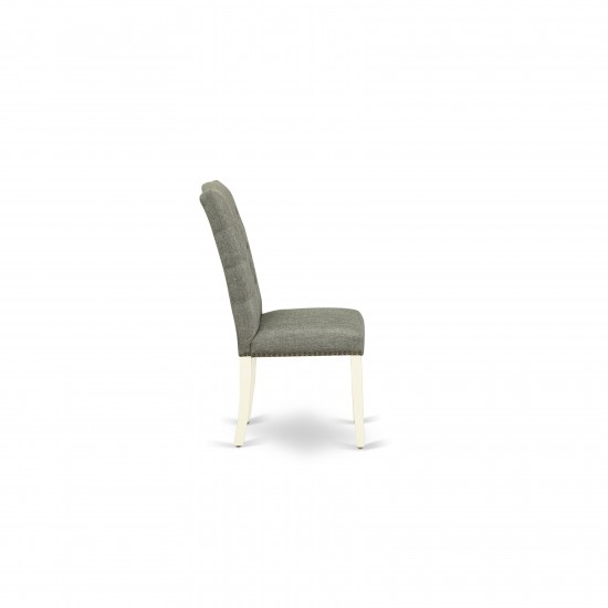 3-Pc Kitchen Dinette Set, Round Kitchen Table, 2 Parson Chairs, Smoke Parson Dining Chairs Seat, Rubber Wood Legs, Linen Whit
