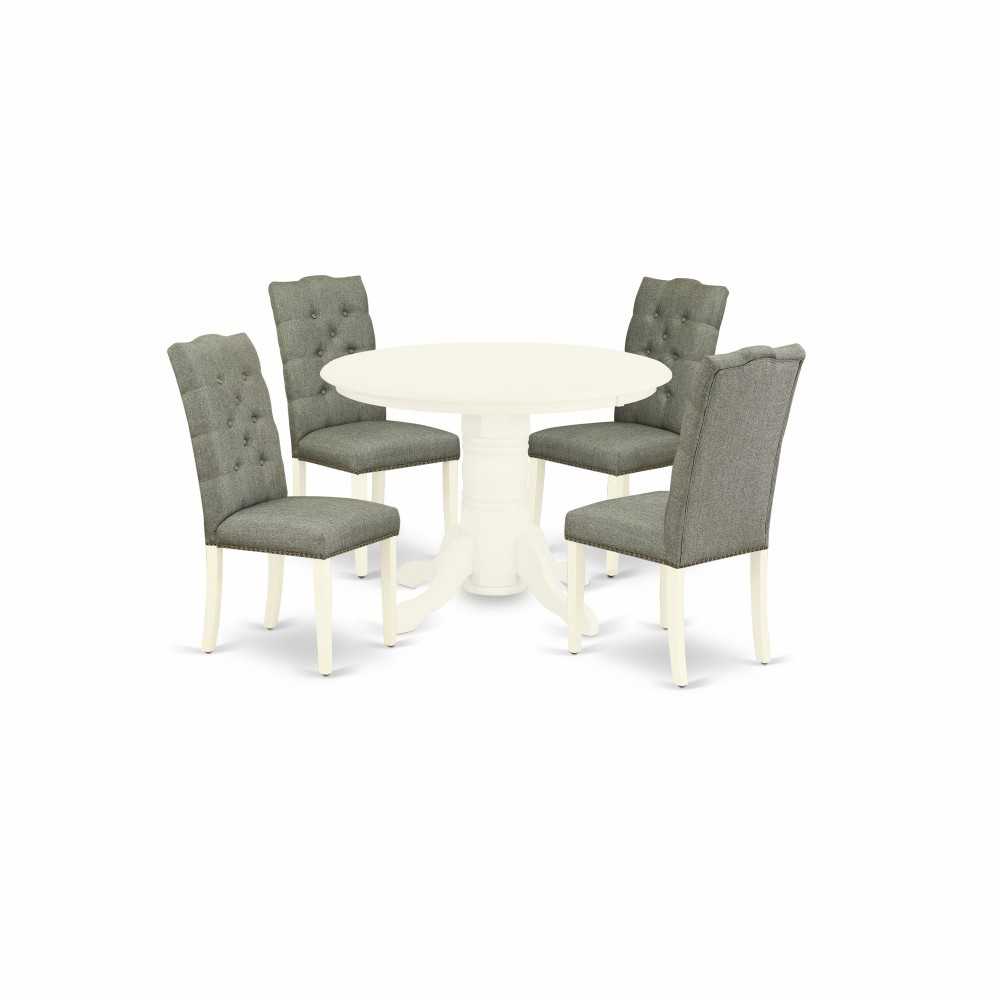 5Pc Dining Set- 4 Parson Chairs, Table Solid Wood Frame, Linen White Finish