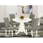 5Pc Dining Set- 4 Parson Chairs, Table Solid Wood Frame, Linen White Finish