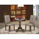 3Pc Dining Set, 1 Dinner Table, 2 Dark Khaki Upholstered Chairs, Mahogany