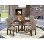 5Pc Dining Set, 1 Drop Leaves Wooden Table, 4 Dark Khaki Parsons Chair, Mahogany