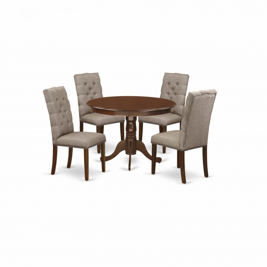 5Pc Kitchen Set4 Parson Chairs, Round Kitchen Table Hardwood Structure -High Back & Mahogany Finish