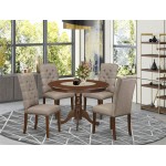 5Pc Kitchen Set4 Parson Chairs, Round Kitchen Table Hardwood Structure -High Back & Mahogany Finish