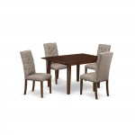 5Pc Dining Set- 4 Kitchen Parson Chairs, Butterfly Leaf Rectangle Table Solid Wood Frame -High Back & Mahogany Finish