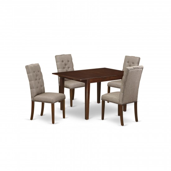 5Pc Dining Set- 4 Kitchen Parson Chairs, Butterfly Leaf Rectangle Table Solid Wood Frame -High Back & Mahogany Finish