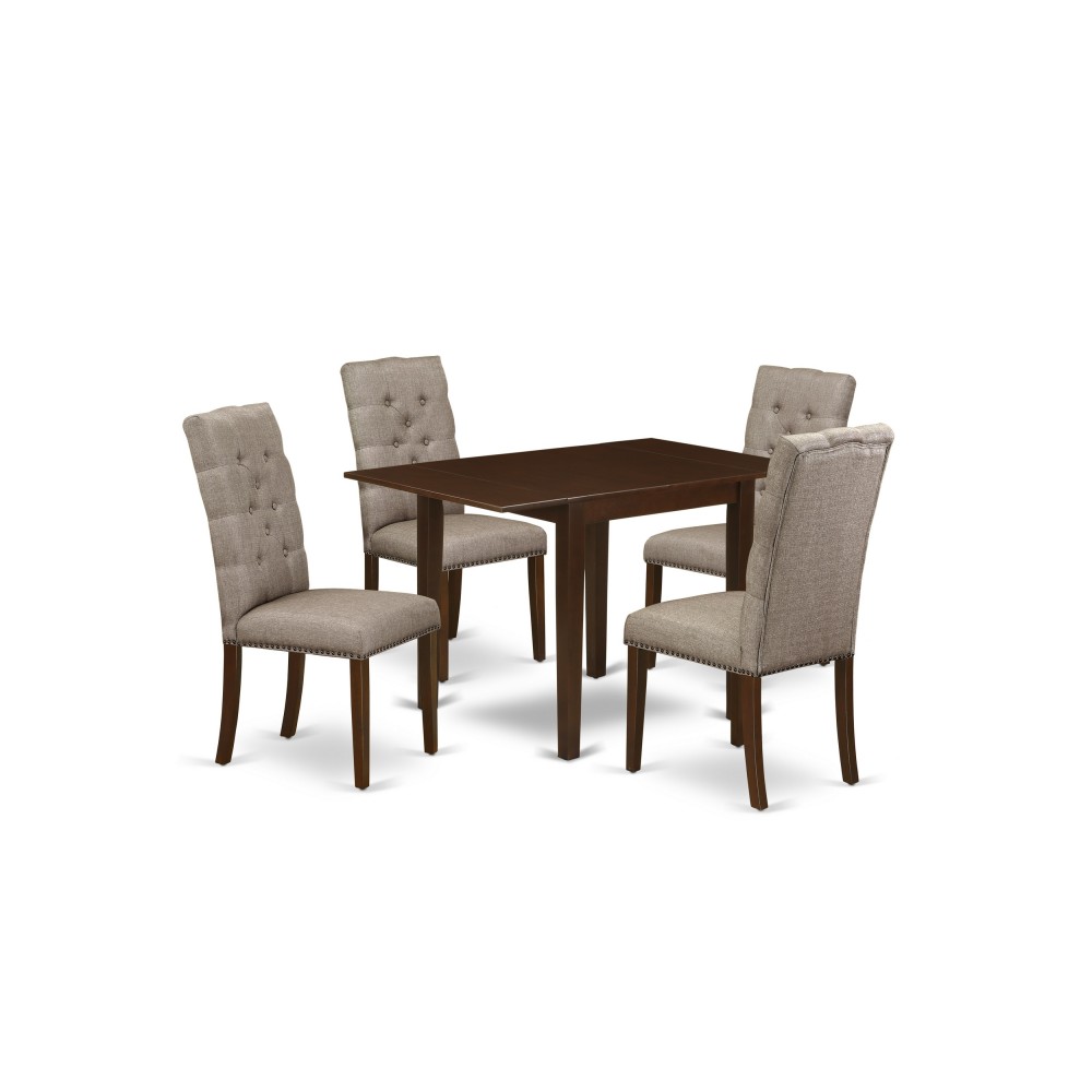 5Pc Kitchen Set- 4 Parson Chairs, Drops Leaf Dinner Table Hardwood Structure -High Back & Mahogany Finish 5Pc Kitchen Set- 4 Parson Chairs, Drops Leaf Dinner Table Hardwood Structure -High Back & Mahogany Finish