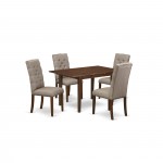 5Pc Dining Set- 4 Parson Chairs, 2-Drops Leaf Dinette Table Hardwood Frame, High Back & Mahogany Finish