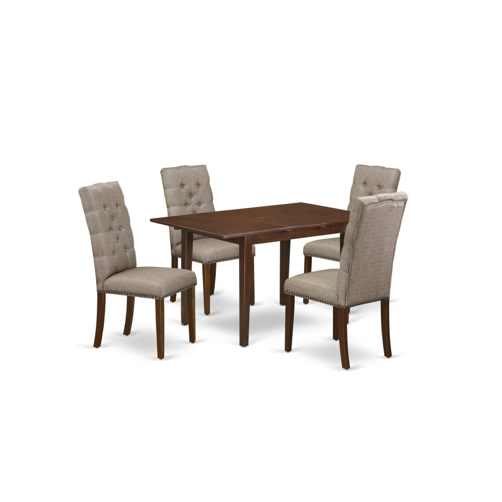 5Pc Dining Set- 4 Parson Chairs, 2-Drops Leaf Dinette Table Hardwood Frame, High Back & Mahogany Finish