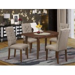 5Pc Dining Set- 4 Parson Chairs, 2-Drops Leaf Dinette Table Hardwood Frame, High Back & Mahogany Finish