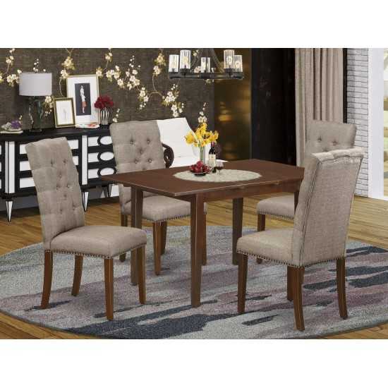 5Pc Dining Set- 4 Parson Chairs, 2-Drops Leaf Dinette Table Hardwood Frame, High Back & Mahogany Finish