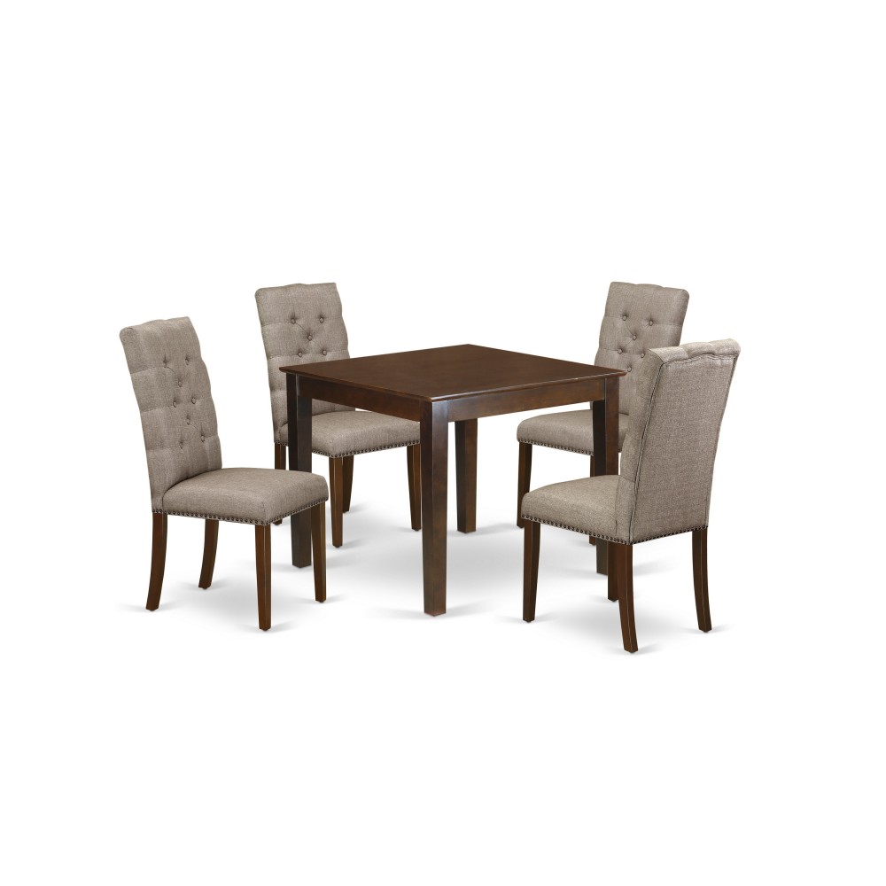 5Pc Dining Set4 Parsons Chairs, Rectangle Table Hardwood Frame High Back & Mahogany Finish