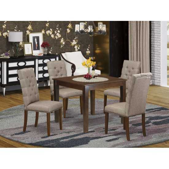 5Pc Dining Set4 Parsons Chairs, Rectangle Table Hardwood Frame High Back & Mahogany Finish