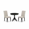 3 Pc Dining Set, 1 Table, 2 Doeskin Chairs Button Tufted Back, Wire Brushed Black Finish