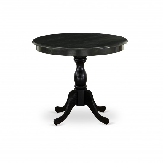 3 Pc Dining Set, 1 Table, 2 Doeskin Chairs Button Tufted Back, Wire Brushed Black Finish
