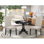 3 Pc Kitchen Set, Table, 2 Doeskin Dining Chairs Button Tufted Back, Wire Brushed Black Finish