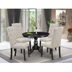 5Pc Kitchen Set, Black Table, 4 Doeskin Dining Chairs Back, Wire Brushed Black Finish