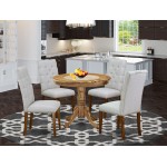 5Pc Kitchen Dinette Set, Round Kitchen Table, 4 Parson Chairs, Grey Parson Dining Chairs Seat, Rubber Wood Legs, Natural