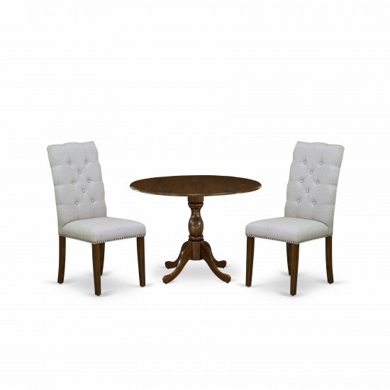 3Pc Dinette Set, 1 Drop Leaves Table, 2 Grey Parsons Chair, Acacia Walnut