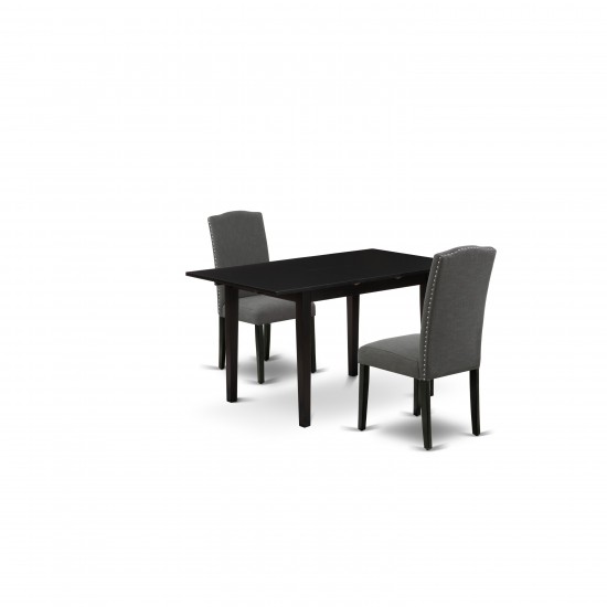 3-Pc Wood Dinette Set, Nail Head Dining Chairs, Butterfly Leaf Wood Table, Black