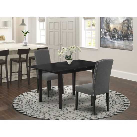 3-Pc Wood Dinette Set, Nail Head Dining Chairs, Butterfly Leaf Wood Table, Black