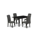 5Pc Dining Set, Nail Head Parson Chairs, Butterfly Leaf Wood Table, Black