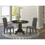 3Pc Round 42" Dinette Table, A Pair Of Parson Chair, Black Leg, Dark Gotham Grey