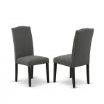 5Pc Rounded 42" Dining Table, Four Parson Chair, Black Leg, Fabric Dark Gotham Grey