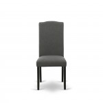 5Pc Rounded 42" Dining Table, Four Parson Chair, Black Leg, Fabric Dark Gotham Grey