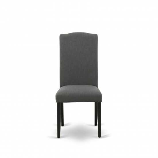 5Pc Rounded 42" Dining Table, Four Parson Chair, Black Leg, Fabric Dark Gotham Grey