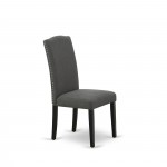 5Pc Rounded 42" Dining Table, Four Parson Chair, Black Leg, Fabric Dark Gotham Grey