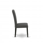 5Pc Rounded 42" Dining Table, Four Parson Chair, Black Leg, Fabric Dark Gotham Grey