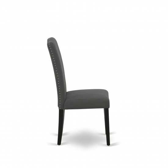 5Pc Rounded 42" Dining Table, Four Parson Chair, Black Leg, Fabric Dark Gotham Grey