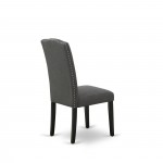 5Pc Rounded 42" Dining Table, Four Parson Chair, Black Leg, Fabric Dark Gotham Grey