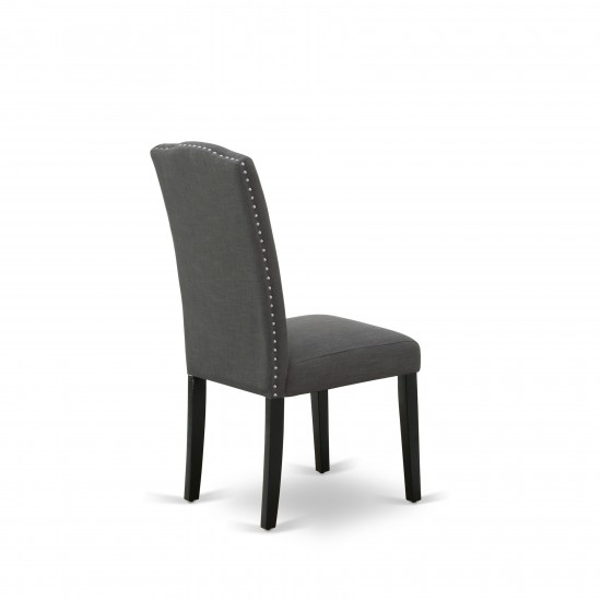 5Pc Rounded 42" Dining Table, Four Parson Chair, Black Leg, Fabric Dark Gotham Grey