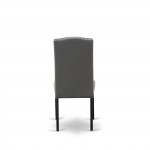 5Pc Rounded 42" Dining Table, Four Parson Chair, Black Leg, Fabric Dark Gotham Grey