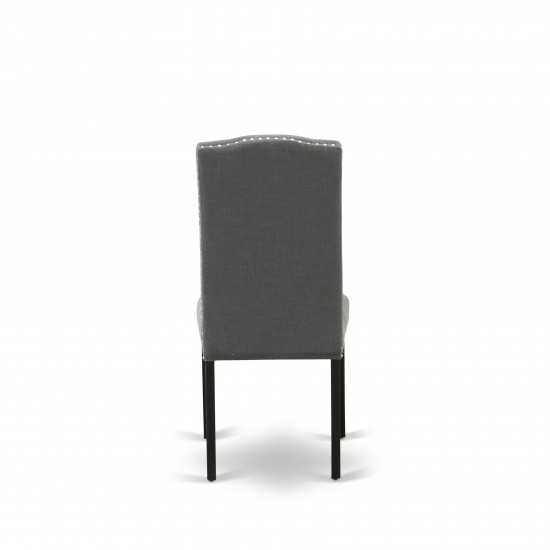 5Pc Rounded 42" Dining Table, Four Parson Chair, Black Leg, Fabric Dark Gotham Grey