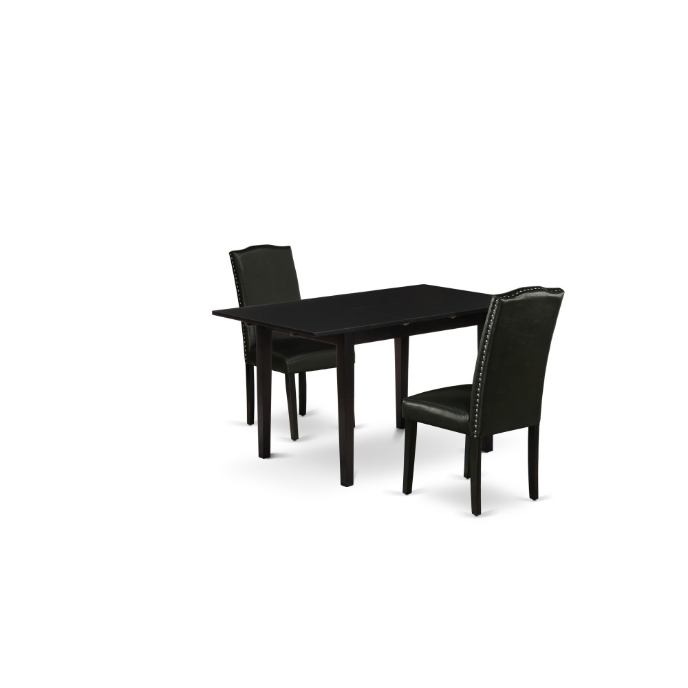 3Pc Dining Set, Nail Head Upholstered Chairs, Butterfly Leaf Dining Table, Black