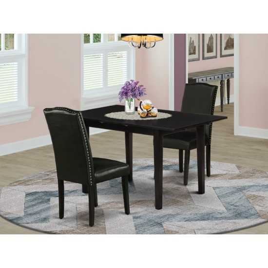 3Pc Dining Set, Nail Head Upholstered Chairs, Butterfly Leaf Dining Table, Black