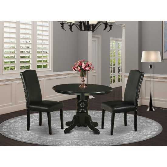 3Pc Round 42" Dinette Table, Pair Of Parson Chair, Black Leg, Pu Leather Color Black