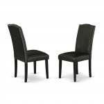 3Pc Round 42" Dinette Table, Pair Of Parson Chair, Black Leg, Pu Leather Color Black