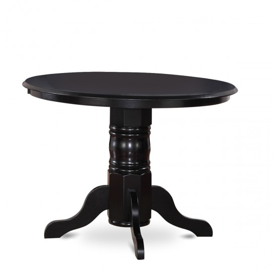 5Pc Rounded 42" Dining Table, Four Parson Chair, Black Leg, Pu Leather Color Black