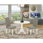 3Pc Round 42" Kitchen Table, Two 9-Inch Drop Leaves, Pair Of Parson Chair, Linen White Leg, Dark Shitake